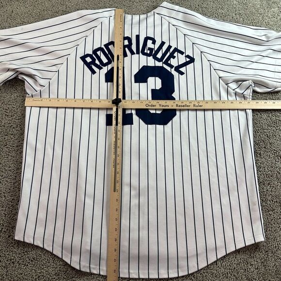 New York Yankees Majestic Jersey Mens XXL 2X White Alex Rodriguez Pin Stripe * - Picture 13 of 16